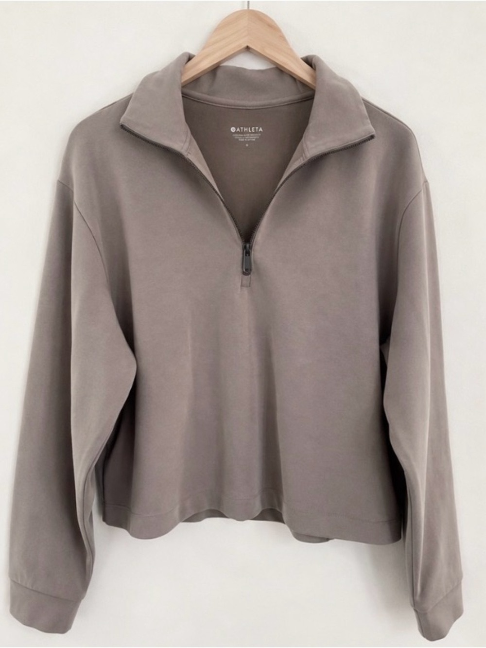 Athleta Seasoft Classic 1/4 Zip Sweatshirt in Taupe